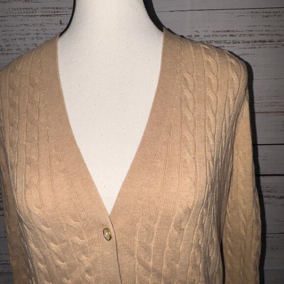 Lands end tan button down long sleeve sweater women’s size medium petite(10-12) - Picture 5 of 7